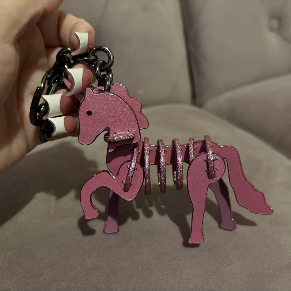 COACH Unicorn Small Leather Puzzle Bag Charm Key Chain Pink Primrose 4x4" NEW - Picture 12 of 12